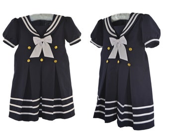 1980s/1990s Girls Navy Blue and White Sailor Dress, Size 4
