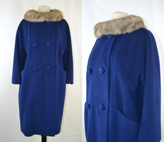 1960s Cerulean Blue Wool Coat with Silver Mink Collar by | Etsy