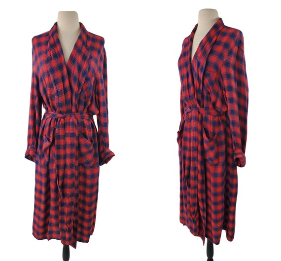 1950s/1960s Red and Blue Plaid Unisex Robe - image 1