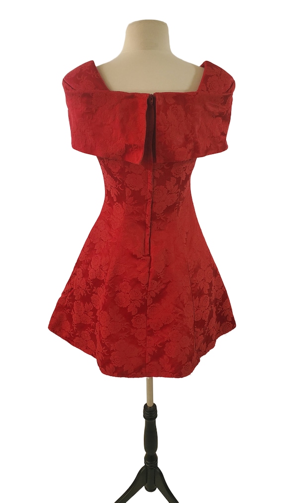 1990s Red Brocade Cocktail Dress by Mainframe, si… - image 5