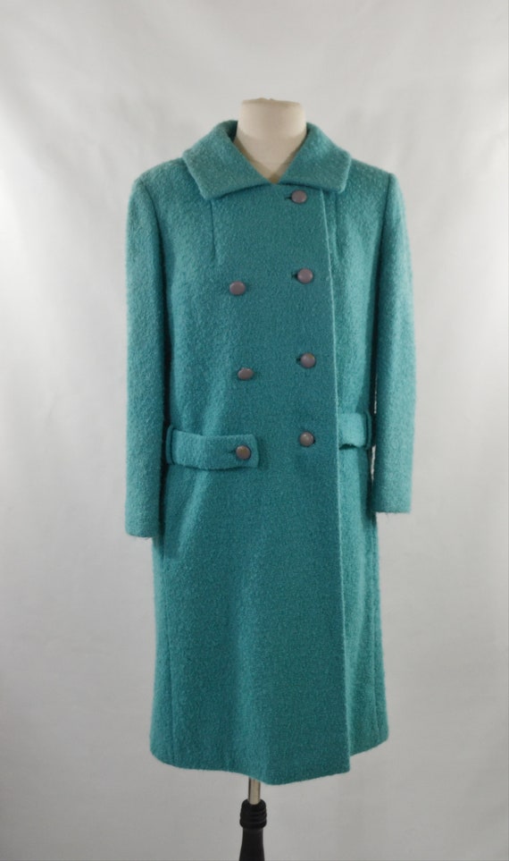 1960s Turquoise Tweed Mid Thigh Length Coat by Jo… - image 2