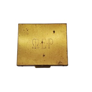 Vintage goudkleurige monogram M.E.P Box Compact