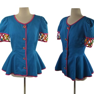 1980s Neon Blue Peplum Blazer by Jenna Benjamin