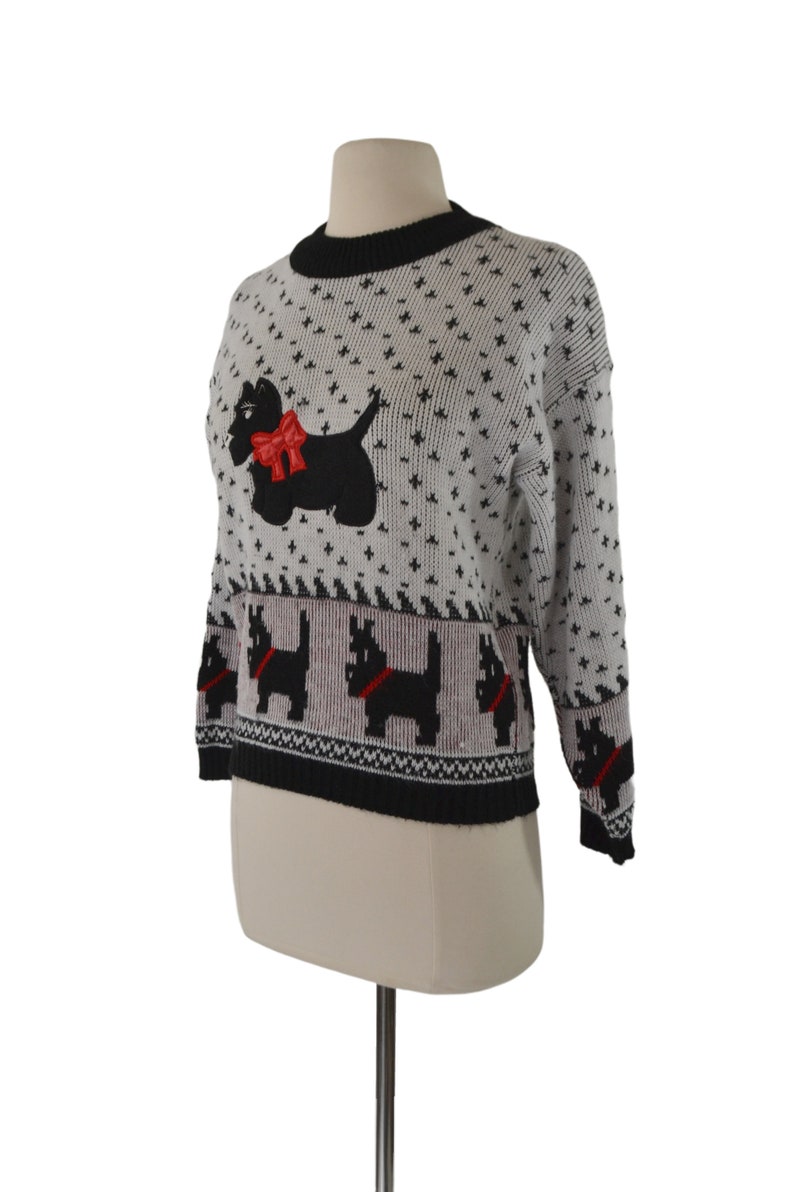 1980s Girls Black and White Scottish Terrier Pullover Sweater by Hot Fudge image 3