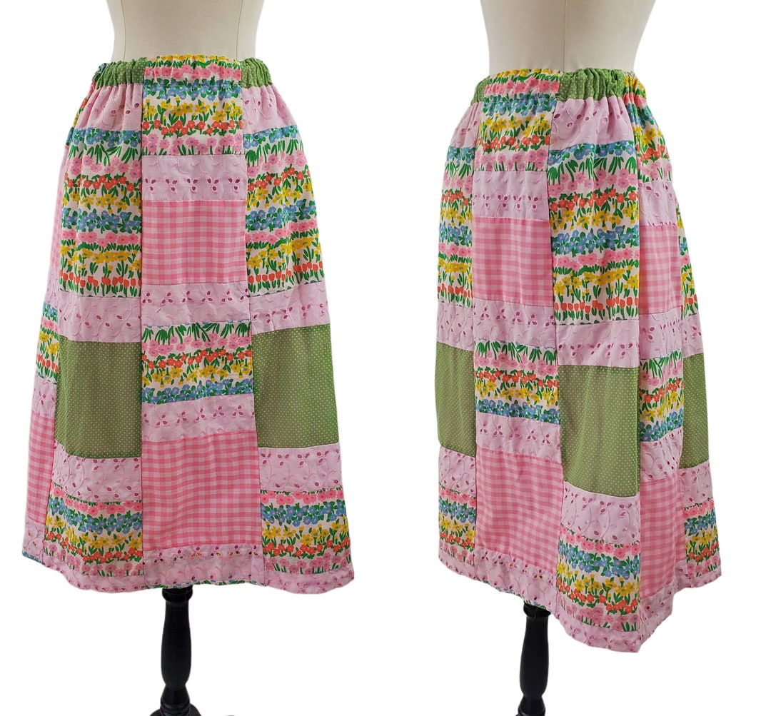 Vintage Pink and Green Patchwork Knee Length Skirt by Talbots - Etsy