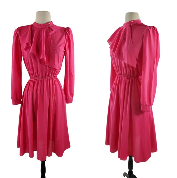 1980s Dark Pink Sheer Secretary Dress by S.L. Pet… - image 1