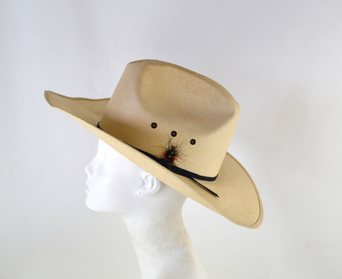 1980s Ivory Feathered Ridge Top Cowboy Hat by Eddy Bros Size Etsy