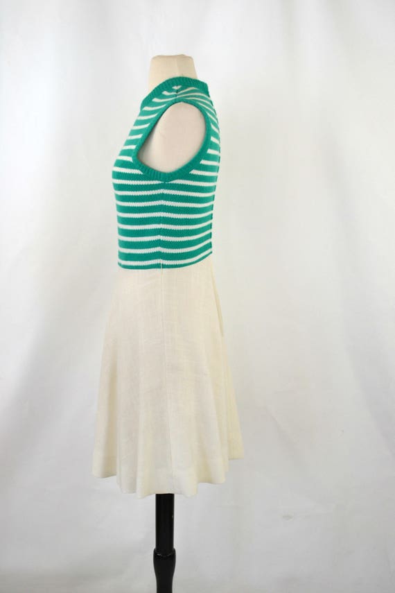 1960s Green Stripe Knit Dress Set, Linen Skirt - image 5