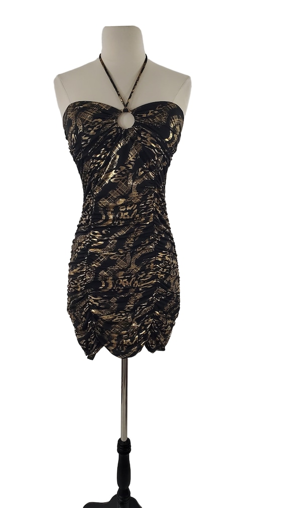 1990s/Y2K Black and Gold Ruched Club Dress by Lip… - image 2
