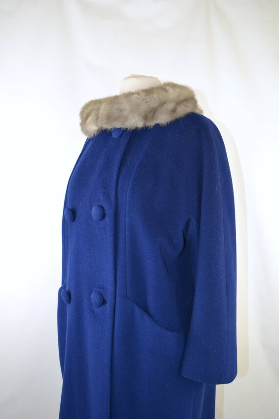 1960s Cerulean Blue Wool Coat with Silver Mink Co… - image 7
