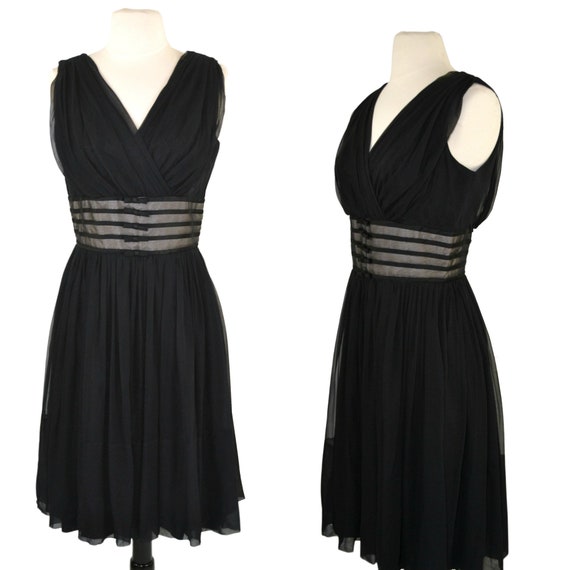 1950s/1960s Black Sleeveless Chiffon Dress by Car… - image 1