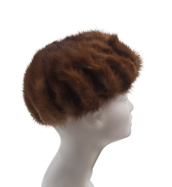 1950s Real Golden Brown Mink Tail Pillbox Hat by … - image 5