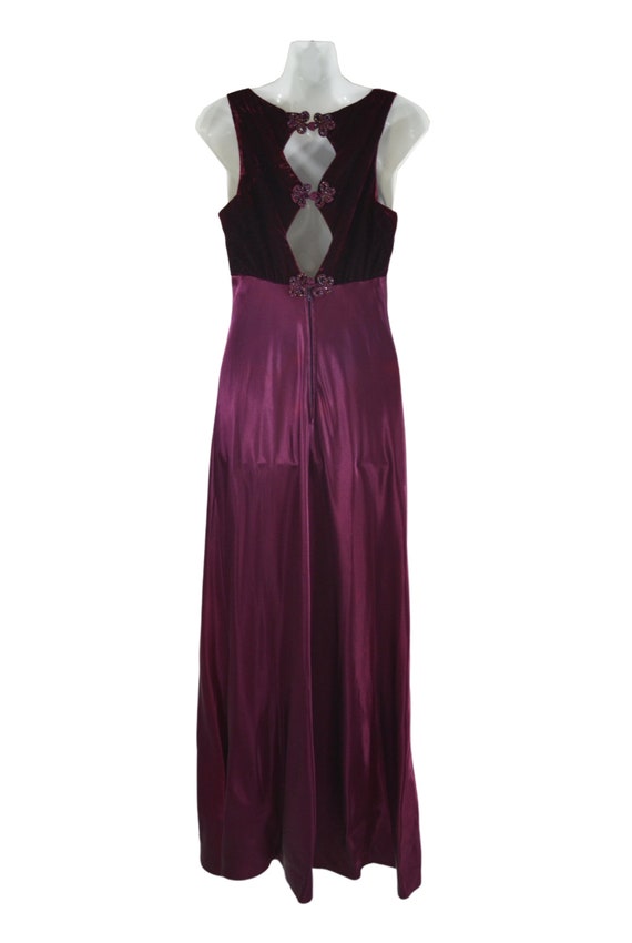 1990s Maroon Velvet and Satin Sleeveless Empire W… - image 4