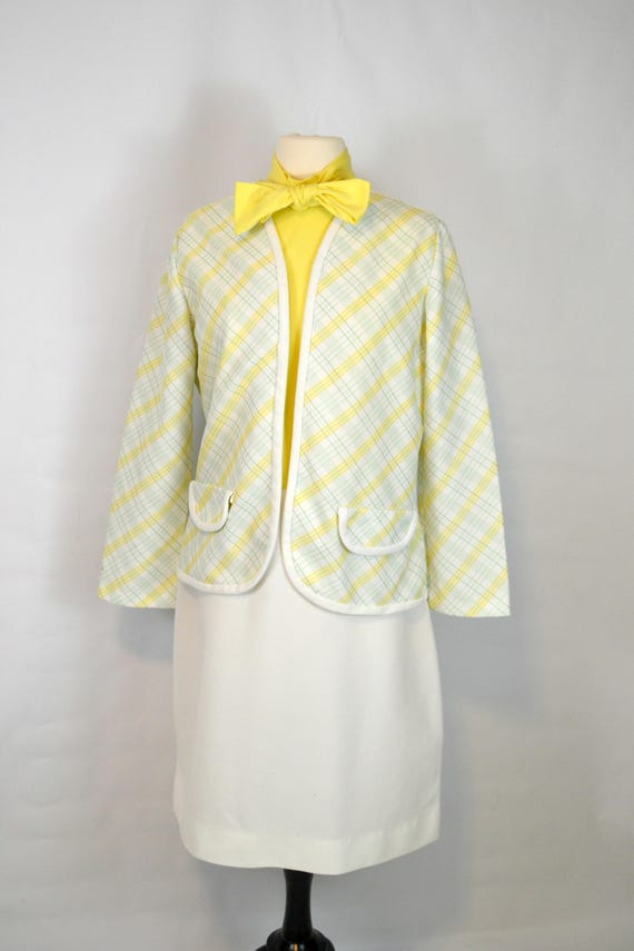 1970s Yellow Bodice and White Skirt Dress and Str… - image 3