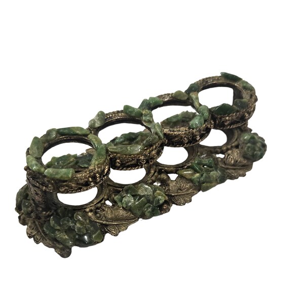 Porta lápices labiales vintage de ormolu con adornos en tono dorado oscuro y piedra verde, 4 porta lápices labiales,