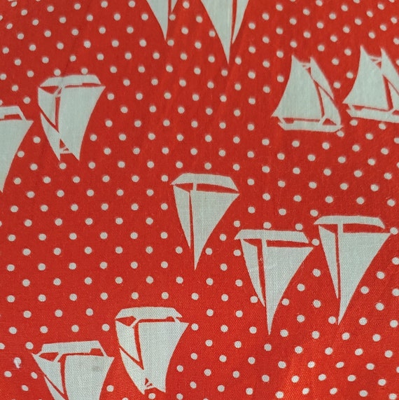 1970s Red and White Polka Dot with Sailboat print… - image 7