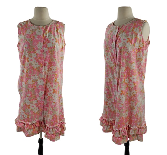 1960s Pink, White, Orange and Taupe Floral Sleeve… - image 1