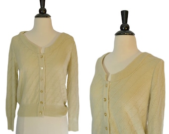 1960s Basic Cream Cardigan Sweater by Sears Jr Bazaar, XSmall