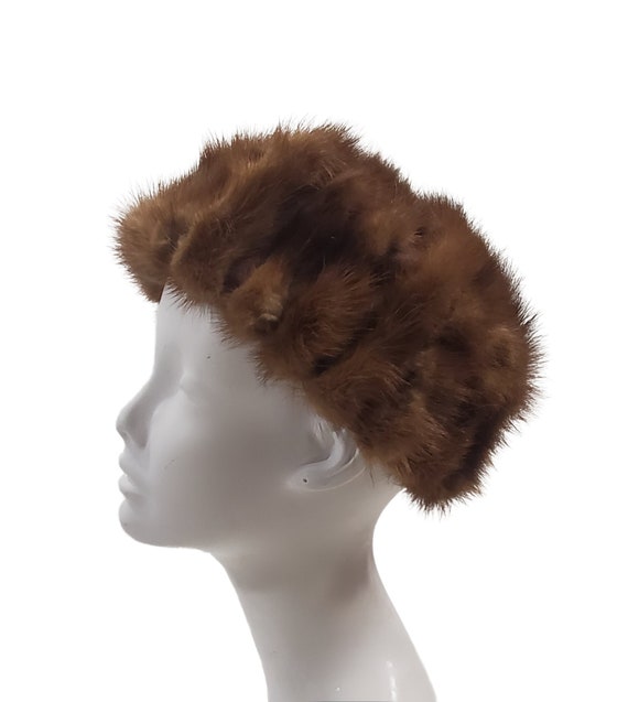 1950s Real Golden Brown Mink Tail Pillbox Hat by … - image 2