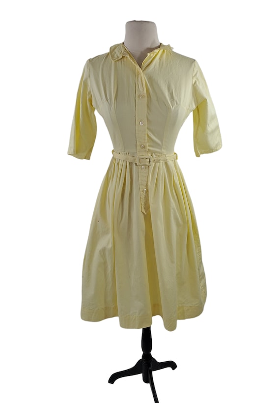 ♦︎1950s Vintage Style Yellow Shirt Dress 1950s Pastel Yellow Cotton Shirt Dress | small – Birthday
