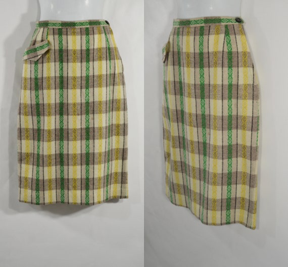1950s/1960s Gray and White Plaid with Green and Ye
