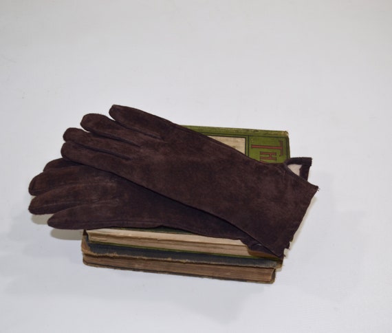 Vintage NOS Brown Genuine Leather Winter Gloves b… - image 2