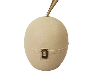 1960s Beige Egg Shaped Wig Travel Case, Hat Box