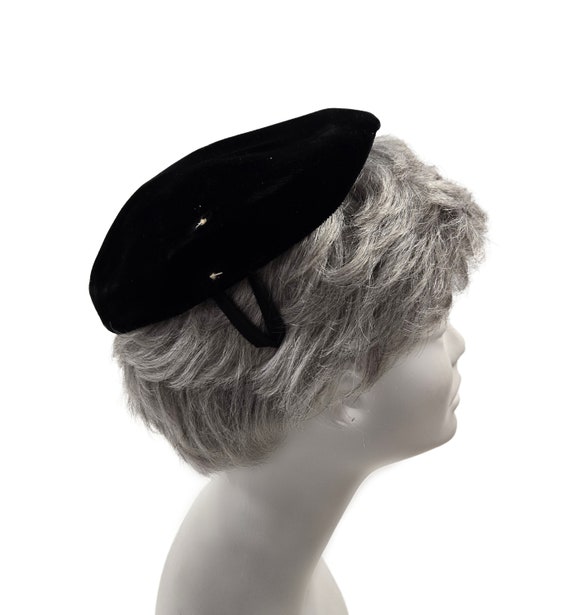 1960s Black Velvet Casque Hat