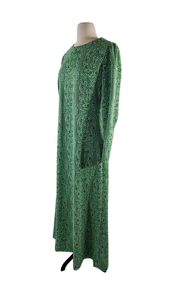 1970s Green and White Tapestry Style Maxi Dress - image 3