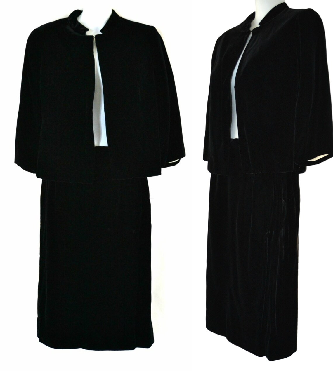 1950s Black Velvet Suit Caplet Jacket and Skirt by Johnnye Etsy
