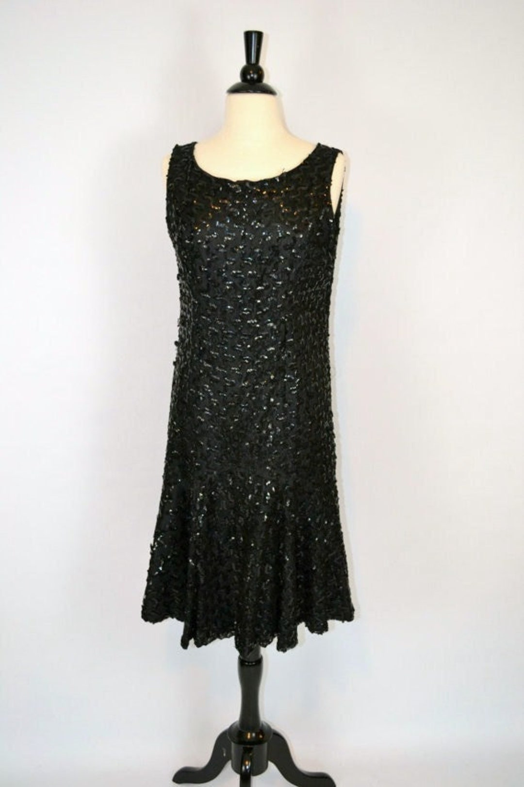 1960s Black Sleeveless Sequin Flapper Drop Waist Cocktail - Etsy