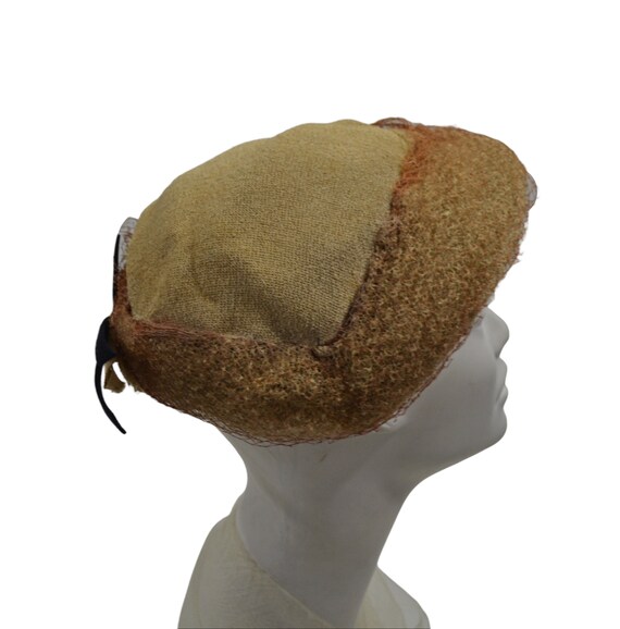 1960s Tan and Beige Cartwheel Tilt Hat, Size 6 7/8 - image 4