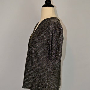 1960s Black and Silver Metallic Lurex Blouse, Sparkly Top, Formal Top image 6