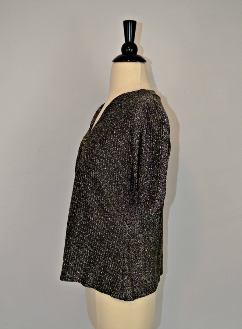 1960s Black and Silver Metallic Lurex Blouse, Sparkly Top, Formal Top image 6
