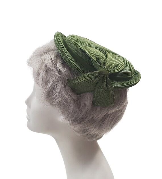 1950s Olive Green Raffia Capulet, Juliet Cap, Sum… - image 6