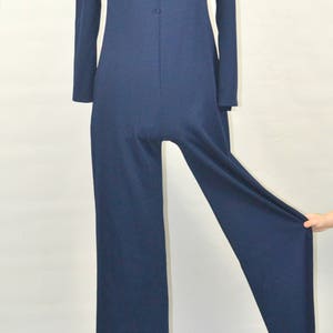 1970s Dark Blue Jumpsuit, Pants, Disco, Romper, Polyester, Small image 3
