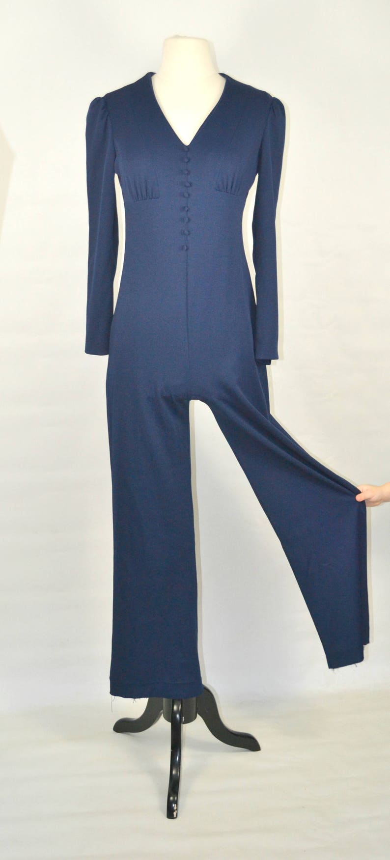 1970s Dark Blue Jumpsuit, Pants, Disco, Romper, Polyester, Small image 3
