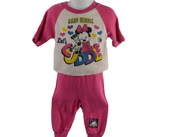 1980s Infant Girls Baby Minnie Mouse 2 Piece Outfit by Disney Baby Mickey Collection