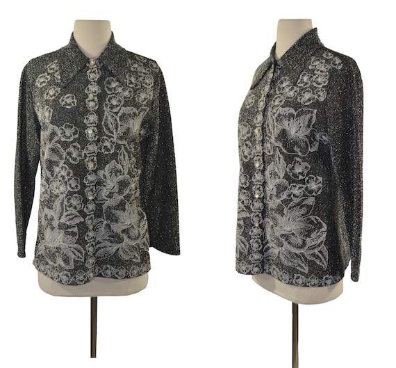 1960s/1970s Black and Silver Metallic Lurex Blouse
