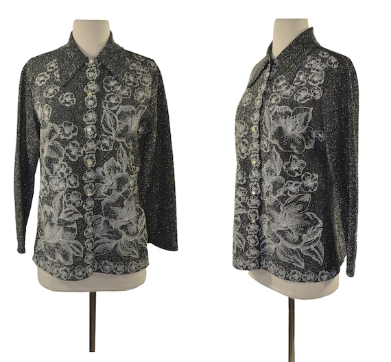 1960s/1970s Black and Silver Metallic Lurex Blouse - image 1