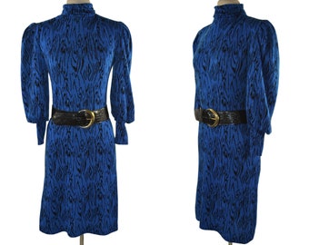 1980s Dark Blue and Black Abstract Print Sweater Dress by Pea Patch