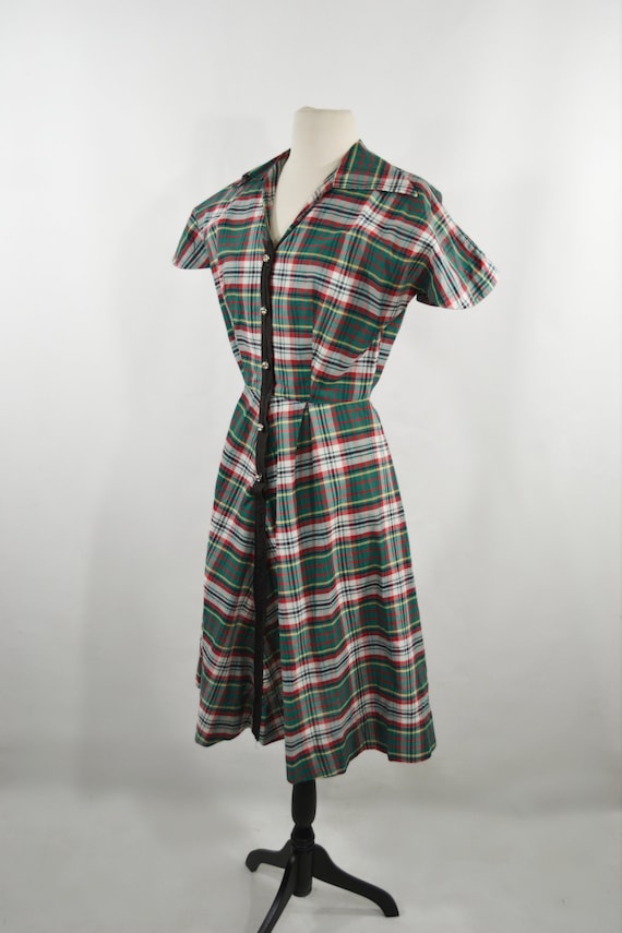 1950s Green, White, Red and Yellow Tartan Plaid F… - image 3