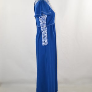 1970s Cerulean Blue and White Long Sleeve Maxi Dress, Full Length image 7