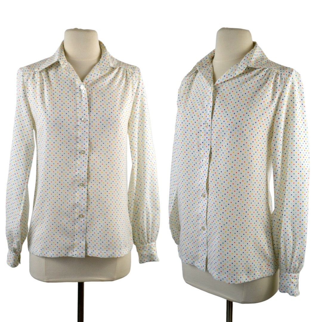 1980s White and Primary Color Polka Dot Blouse by Lady - Etsy