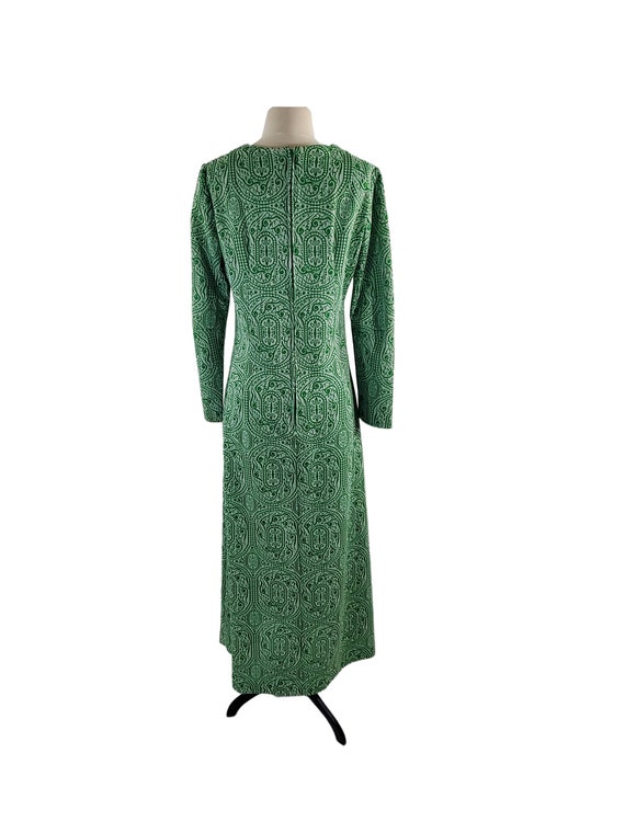 1970s Green and White Tapestry Style Maxi Dress - image 5