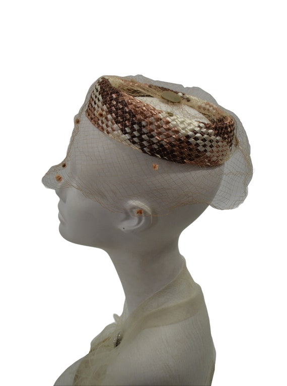 1960s Tri-Colored Raffia Fascinator/Birdcage Halo… - image 2