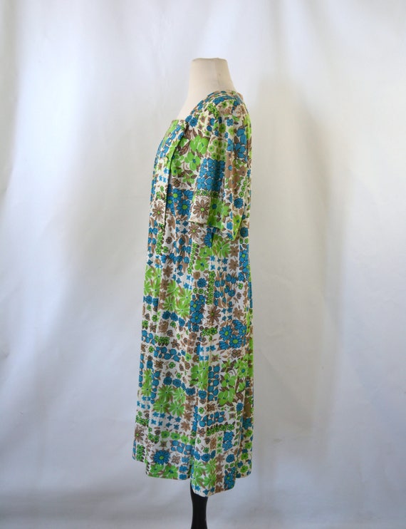 1960s Blue, Green and Tan Floral Print Dress by C… - image 4