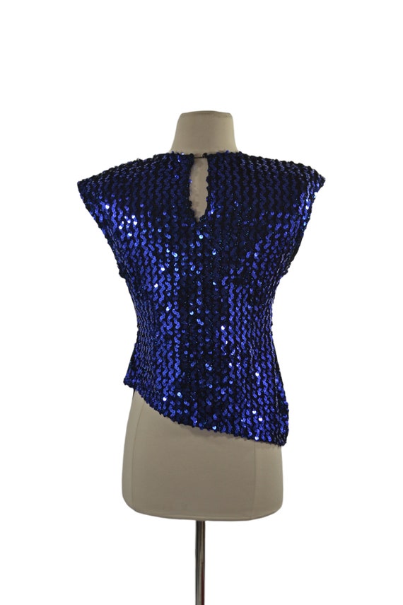 1980s Blue Sequin Sleeveless Blouse by Glenrob - image 5