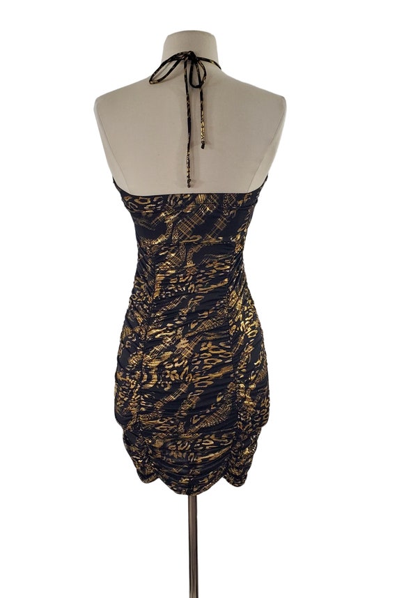 1990s/Y2K Black and Gold Ruched Club Dress by Lip… - image 5