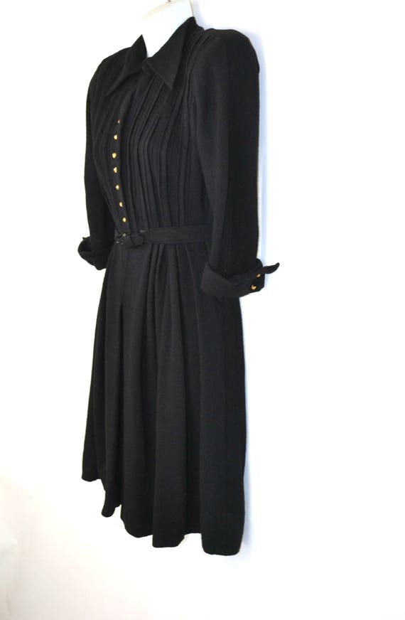 1950s Black Three Quarter Sleeve Shirtwaist Cockt… - image 4